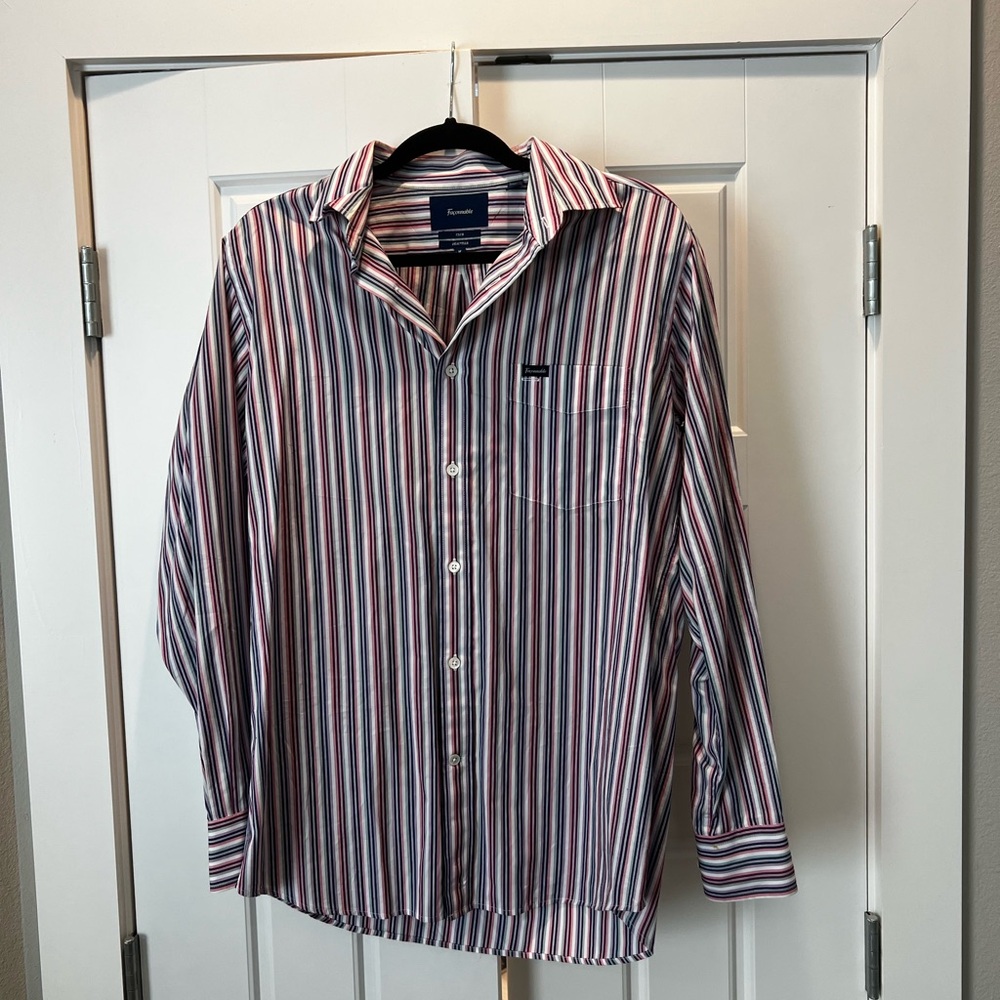 Faconnable Red and Blue Striped Button Down Shirt